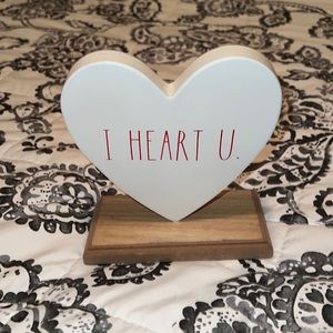 Rae Dunn I Heart U metal on wood base.